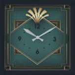 Elegant green Art Deco Square Wall Clock<br><div class="desc">Great Art Deco clock design. You will love it like others. Be free to use this design for other product or to personalise and add your text. Follow me for more. Thank you. Have a nice day.</div>