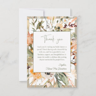 Elegant Green Autumn Floral Bridal Shower Thank You Card