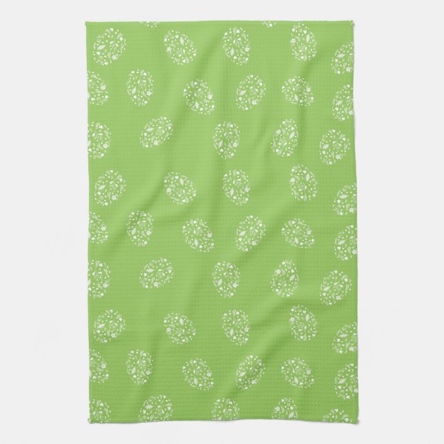 Elegant green background with ornamental eggs tea towel (Vertical)
