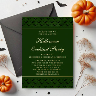 Elegant Green Bats Halloween Cocktail Party Gold