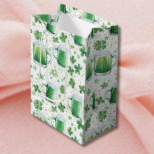 Elegant Green Beer Mugs and Shamrocks White Medium Gift Bag