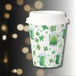 Elegant Green Beer Mugs and Shamrocks White Paper Cups