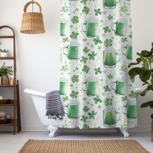 Elegant Green Beer Mugs and Shamrocks White Shower Curtain