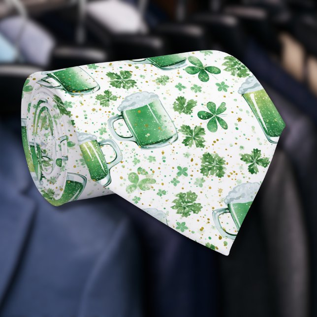 Elegant Green Beer Mugs and Shamrocks White Tie (Creator Uploaded)