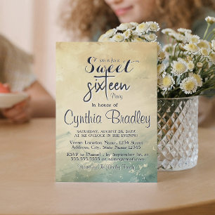 Elegant Green Beige Sweet Sixteen Birthday Party  Invitation