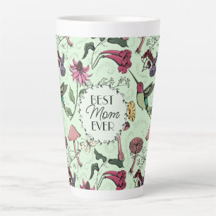 Elegant Green Best Mum Ever Hummingbird & Flowers Latte Mug