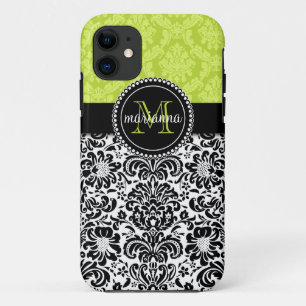 Elegant Green Black Damask Personalised Case-Mate iPhone Case
