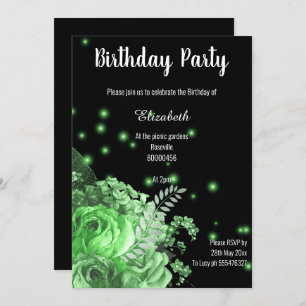ELEGANT GREEN BLACK FLORAL BIRTHDAY INVITATION