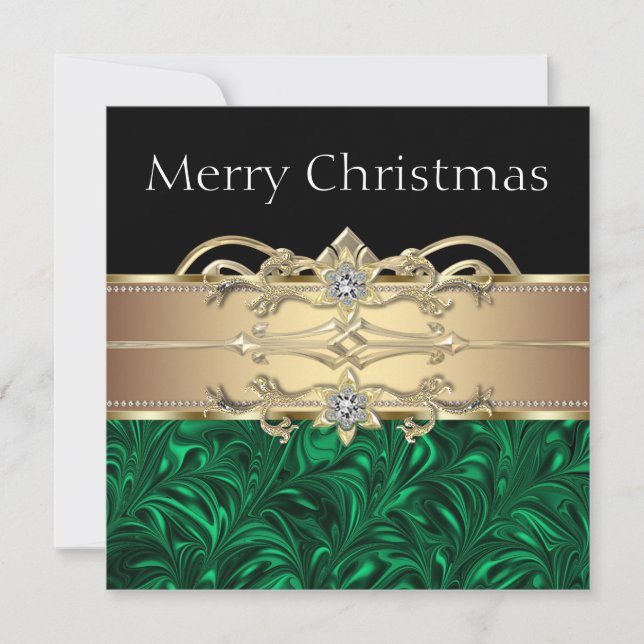 Elegant Green Black Gold Christmas Party Invitation (Front)
