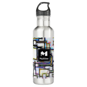 Elegant Green Black Modern Square Trendy Monogram 710 Ml Water Bottle