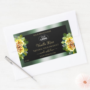 Elegant Green Black Product Label Yellow Rose Logo