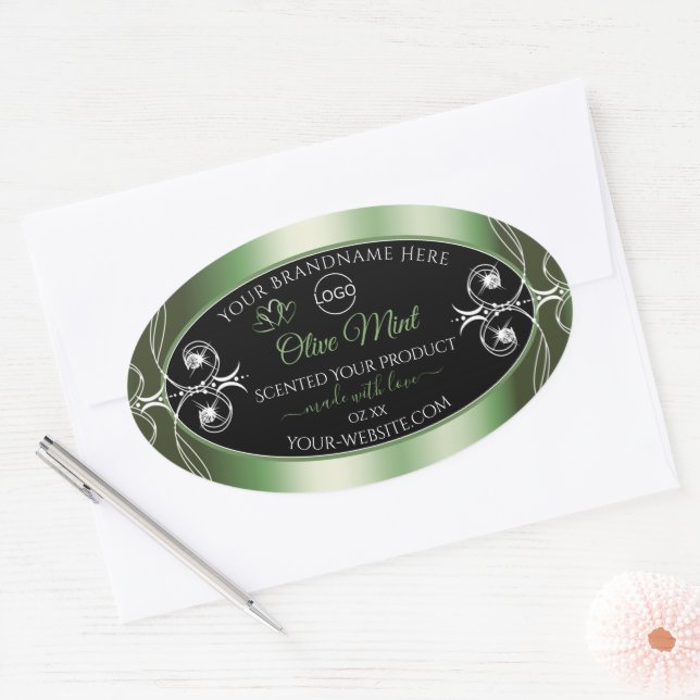 Elegant Green Black Product Labels Jewels and Logo (Envelope)