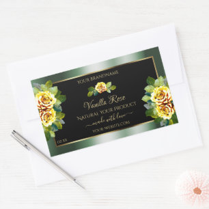 Elegant Green Black Product Labels Yellow Roses