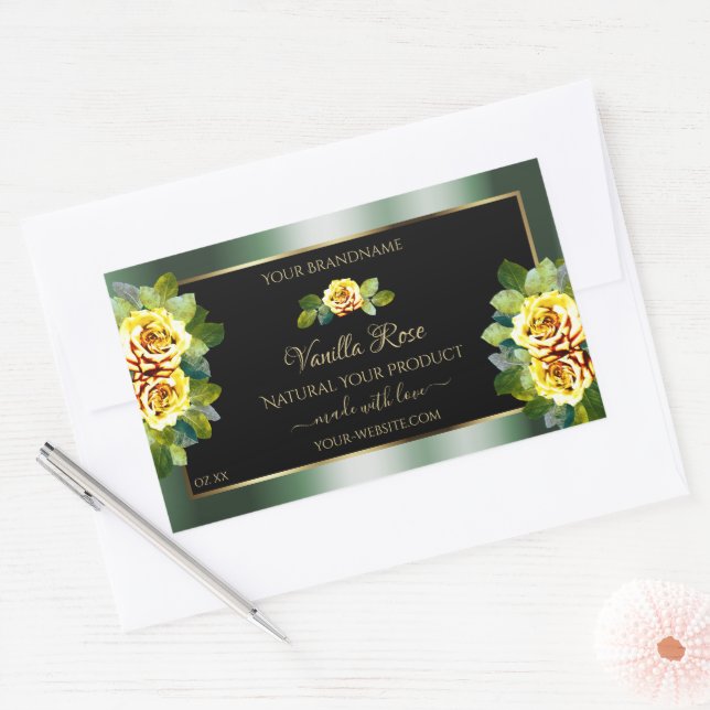 Elegant Green Black Product Labels Yellow Roses (Envelope)