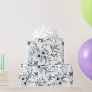 Elegant Green Blue Botanical Watercolor Wrapping Paper