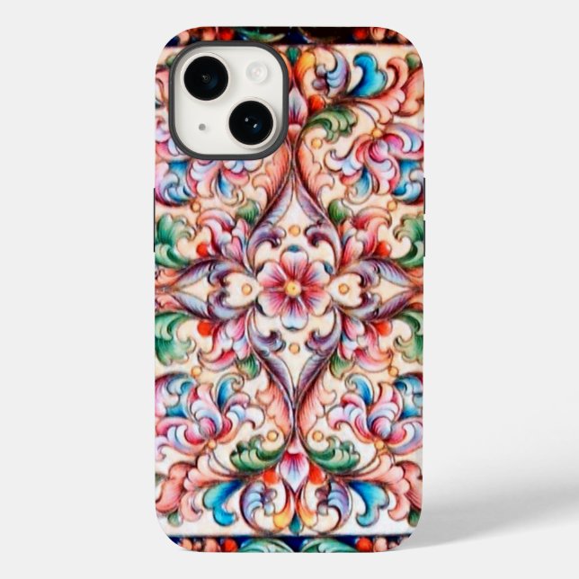 ELEGANT GREEN BLUE PINK RED FLORAL FANTASY Case-Mate iPhone CASE (Back)