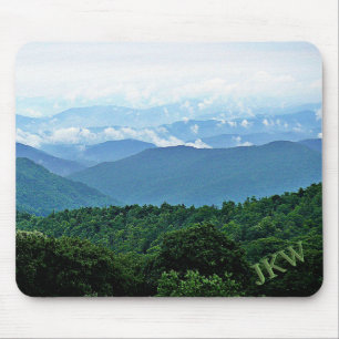 Elegant Green Blue Smoky Mountains Photo Monogram Mouse Pad