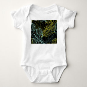 Elegant green, blue tulips pattern baby bodysuit