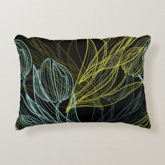 Elegant green, blue tulips pattern decorative cushion
