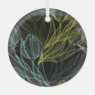 Elegant green, blue tulips pattern glass tree decoration