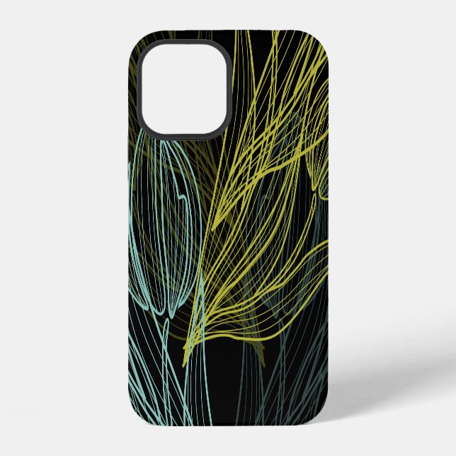 Elegant green, blue tulips pattern iPhone case (Back)