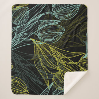 Elegant green, blue tulips pattern sherpa blanket