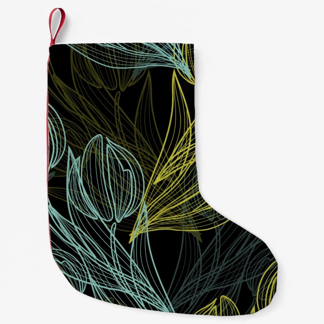 Elegant green, blue tulips pattern small christmas stocking (Front)