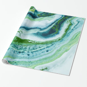 Elegant GREEN BLUE WHITE MARBLE TEXTURE Wrapping Paper