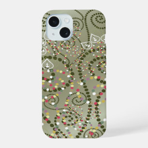 Elegant Green Bohemian Deco Dots Spirals Artistic iPhone 15 Case