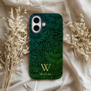 Elegant Green Boho Botanical Pattern Monogram iPhone 16 Case