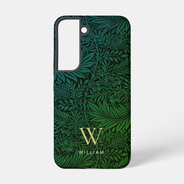 Elegant Green Boho Botanical Pattern Monogram Samsung Galaxy S22 Case (Back)