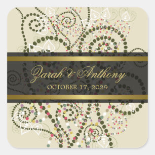 Elegant Green Boho Spirals Classy Wedding Stickers