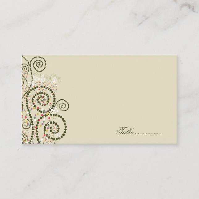 Elegant Green Boho Spirals Wedding Place Cards (Front)