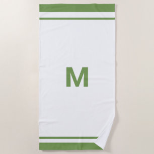 Elegant Green Border Script Monogram Letter Beach Towel
