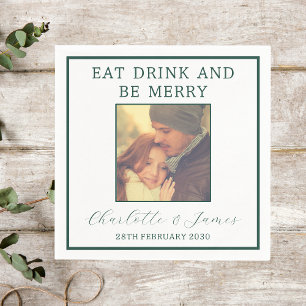 Elegant Green Border Wedding Photo Napkin