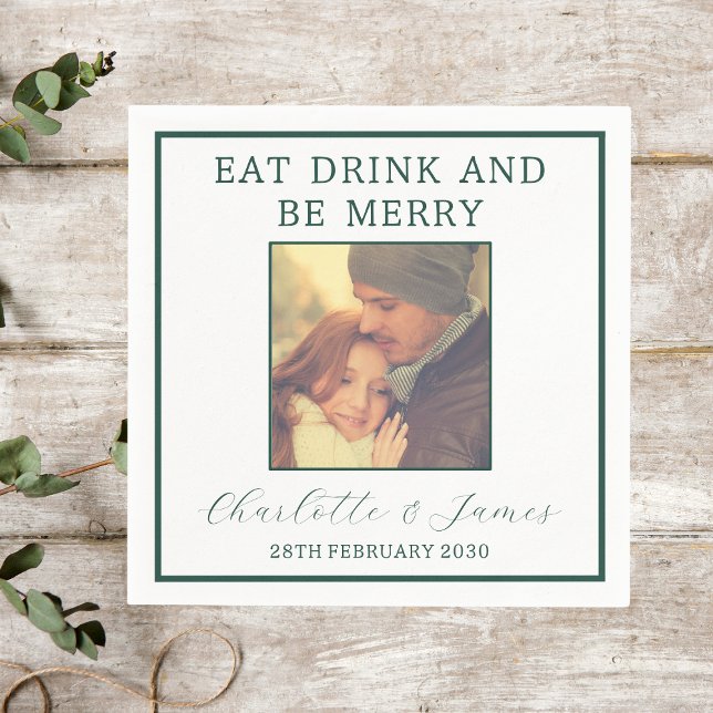 Elegant Green Border Wedding Photo Napkin (Creator Uploaded)