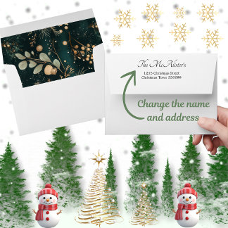 Elegant Green Botanical Christmas Envelope