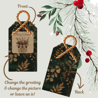 Elegant Green Botanical Christmas Gift Tags