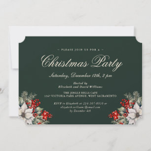 Elegant Green Botanical Christmas Holiday Party Invitation