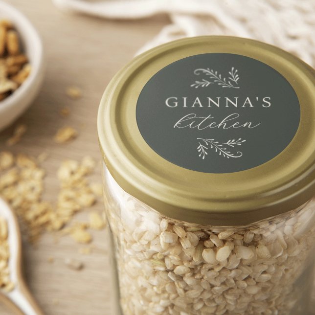 Elegant Green Botanical Kitchen & Business Classic Round Sticker (Creator Uploaded)