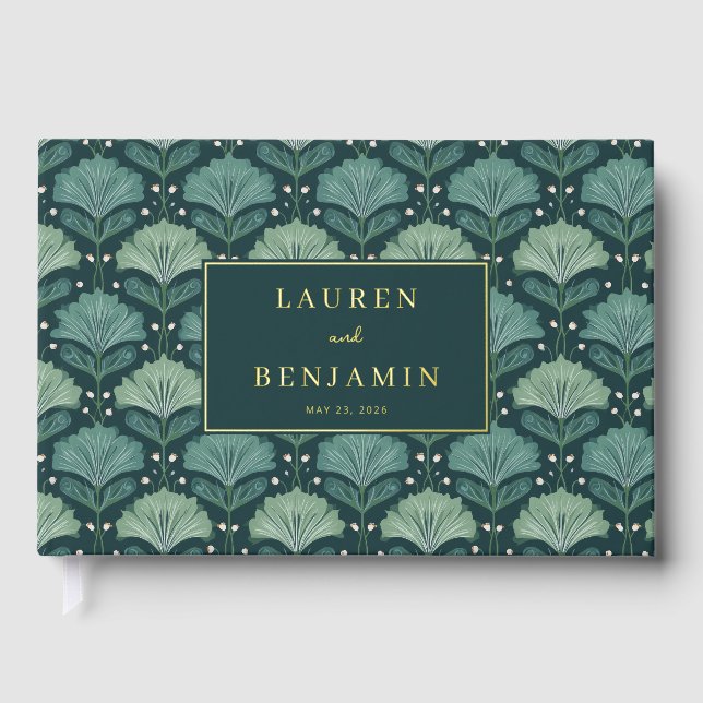 Elegant Green Botanical Leaf Motive Guest Book (Front)