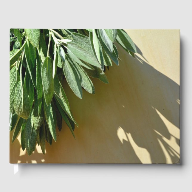 Elegant green botanical leaves Fresh-cut herbs Guest Book (Front)