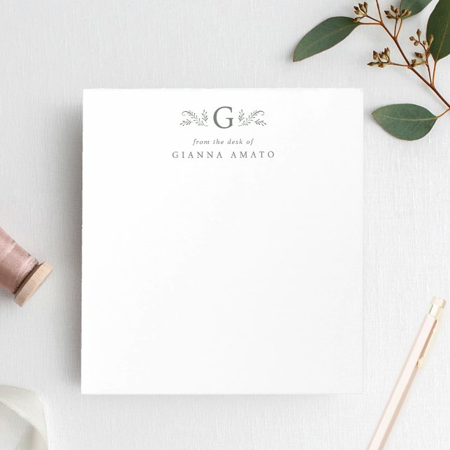 Elegant Green Botanical Monogram Notepad (Creator Uploaded)