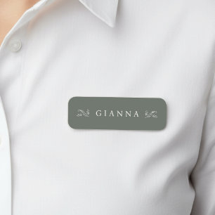 Elegant Green Botanical Name Tag
