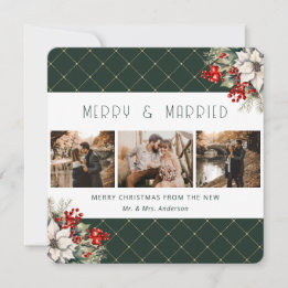 Elegant Green Botanical Newlywed Holiday Card