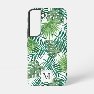Elegant Green Botanical Pal Leaves Monogram Samsung Galaxy Case