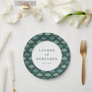 Elegant Green Botanical Pattern Paper Plate