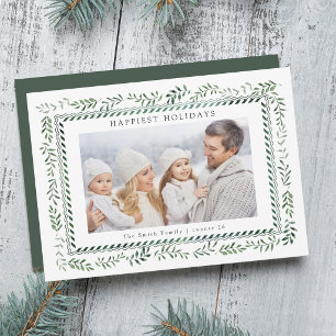Elegant Green Botanical Photo Christmas  Holiday Card