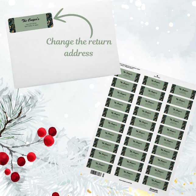Elegant Green Botanical Return Address (Add some elegance to your Christmas mail with our beautiful return address labels)