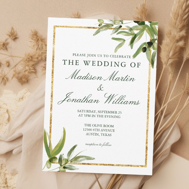 Elegant Green Botanical Vine Gold Greenery Wedding Invitation (Creator Uploaded)